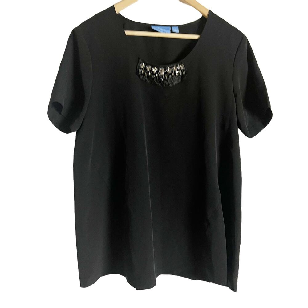Simply Vera Vera Wang Black Short Sleeve Embellished Jewel Neck Top Size Large